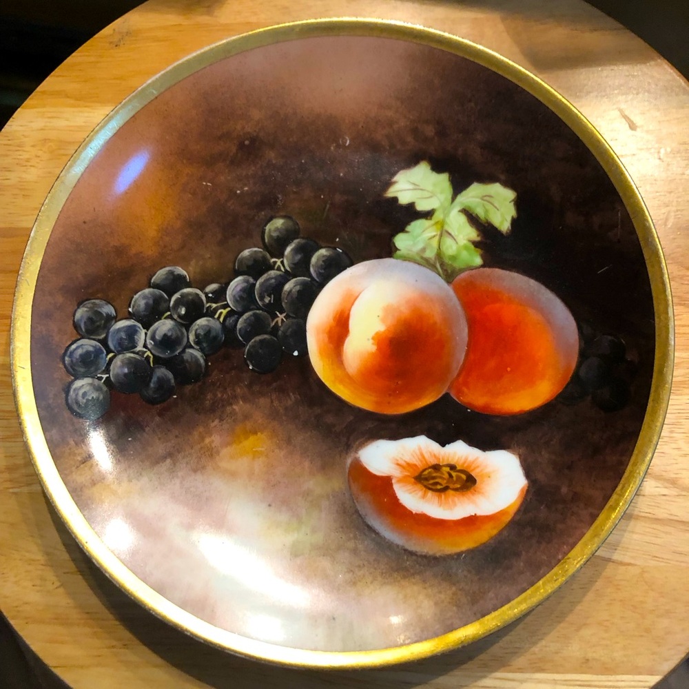 A&D Limoges France hand painted plate with gold trim